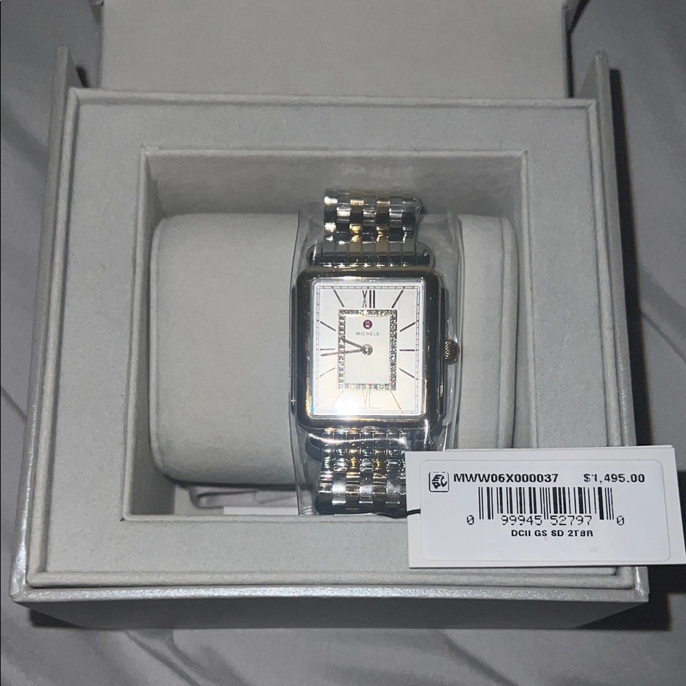 Michele Gold and Silver Rectangular Watch - image 4